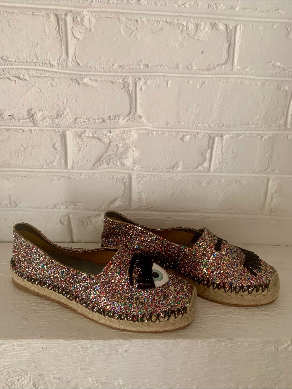 Chiara Ferragni Multicolor Glitter Eye Slip-On Espadrille Flats Women EU 40